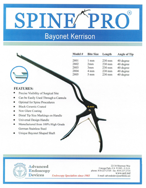 Spine Pro Bayonet Kerrison Sell Sheet Advanced Endoscopy Devices