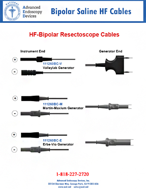 Bipolar Saline High Frequency Cables Advanced Endoscopy Devices